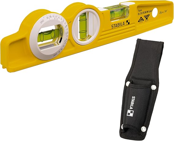 STABILA Magnetic Spirit Level Type 81 SV REM W360 Torpedo with Bag 25 cm Cast Aluminium Profile Rare Earth Magnetic System 1 Six-Ring Horizontal/1 Vertical/1 Angle Level Made in Germany