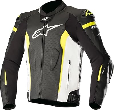 Alpinestars Missile Leather Tech-Air Compatible Mens Street Motorcycle Jacket - BlackWhiteFluo Yellow  52