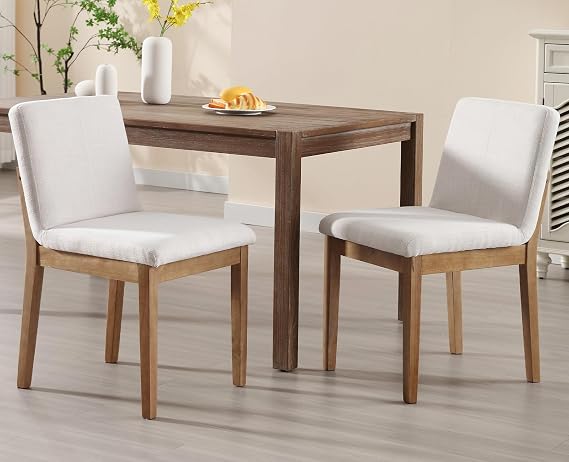 Kmax Modern Dining Chairs Elegant Kitchen Chairs Linen Fabric Armless Wood Chairs Upholstered for Dining Room Living Room, Set of 2, Beige