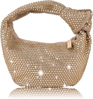ELDA Knotted Handbag for Women Small Bling Full Rhinestone Purse Designer Ladies Hobo Dumpling Bag Glitter Evening Clutch