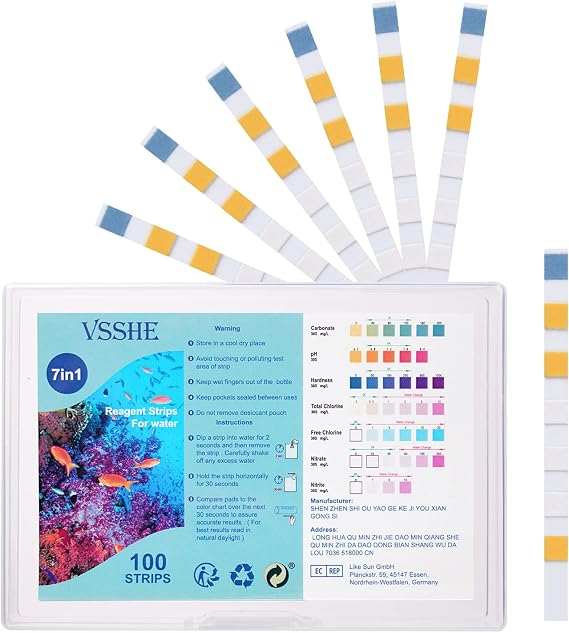 Aquarium Test Strips, 7 in 1 Fish Tank Test Kit, Freshwater Saltwater Aquarium Water Test Kit to Detect pH Nitrite Nitrate Chlorine Carbonate Hardness, Testable in 60 seconds (GH & KH) (100 Pcs)