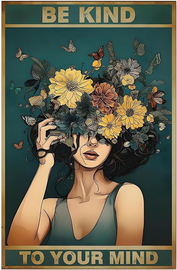 BelleVive "Be Kind to Your Mind" Vintage Picture Poster, Hippie Boho Wall Art, Vintage Poster, Encouragement Gifts for Women, Home Office, Bedroom, Living Room, Wall Decoration, Style 2