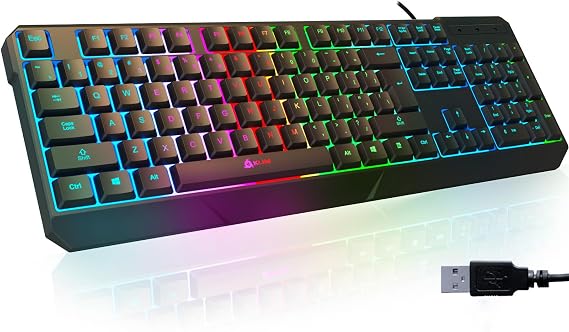 KLIM Chroma USB RGB Gaming Keyboard, Wired PC Computer Keyboard, Membrane, Waterproof Durable, 2 ms Response, PS4/PS5 & Mac Compatible