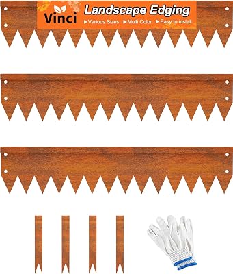 Vinci Landscape Edging Border, 40 L x 4 H 3Pack 10FT Total Rusted Corten Steel Garden Edging with Spikes, Sturdy Elegant Metal Lawn Broder for Flower Beds, Pathways, Paver Edges and Yard