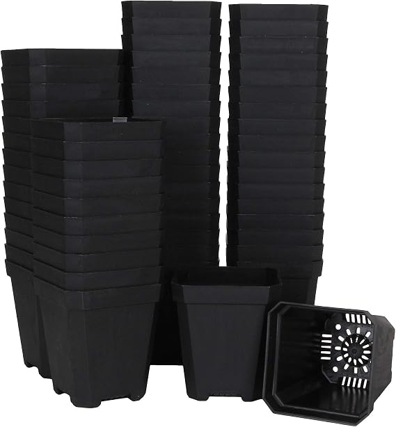 60pcs Plastic Square Nursery Pot (Black) Thick Plastic Square Flower Planting Pots with Drainage Hole for Seed Germination, Seed Starting Pots, Modern Decorative Flower Pot