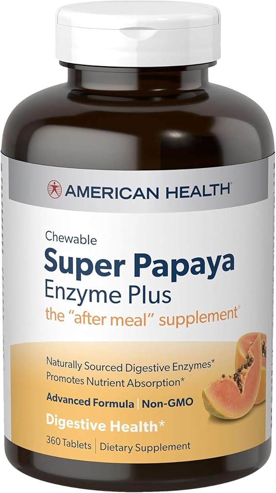 American Health Super Papaya Enzyme Plus Chewable Tablets, 360 Count