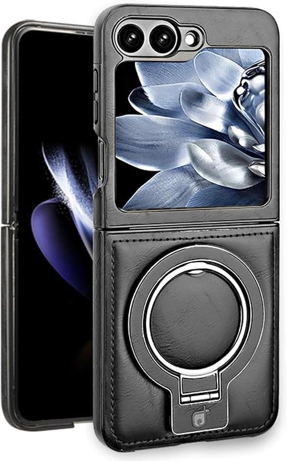 Case for Samsung Galaxy Z Flip 7, Compatible with MagSafe Leather Protective Cover with Stand Skin Friendly Anti-Fingerprint Shockproof Case (Black)