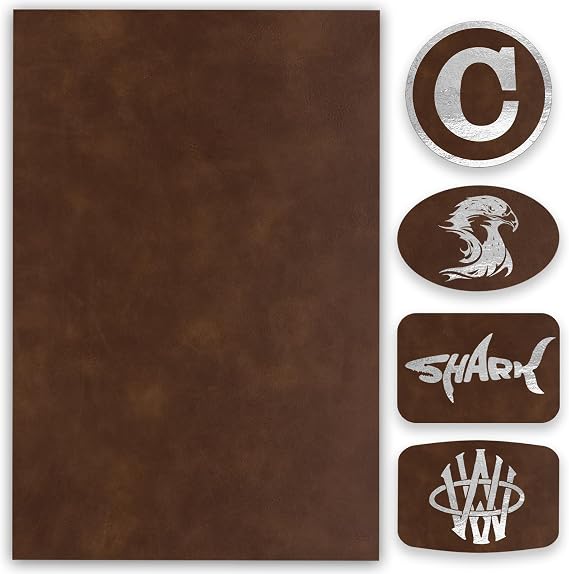 5 Pack Laserable Leatherette Sheet Faux Leather Sheets Laser Engraving Leather Patches with Heat Press Adhesive for Laser Engraving DIY Hat Cap Beanie Shirt UV Printing Craft Supplies (Brown Silver)
