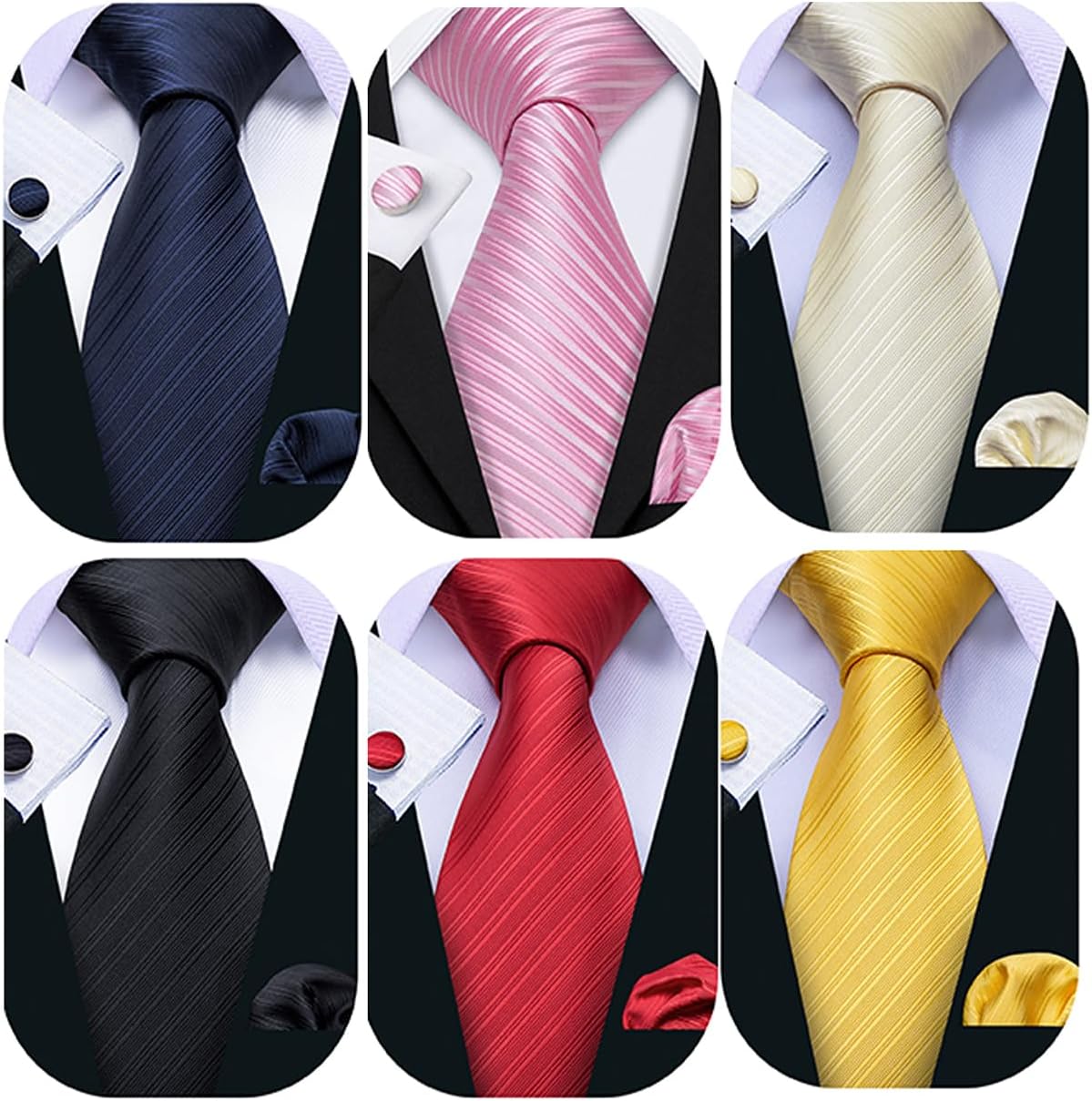 Barry.Wang 6 PCS Men Ties Set Silk Business Fashion Woven Necktie Handkerchief Cufflinks Paisley Stripe Wedding Party