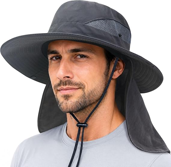 PFFY Sun Bucket Hats for Men Women Fishing Hat Wide Brim Hat with Neck Flap