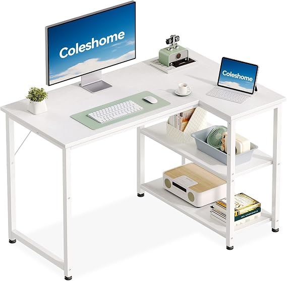 Coleshome L Shaped Gaming Desk for Small Space, 100x70 cm White