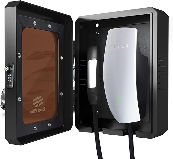Compact Outdoor EV Charger Housing Wall Box with Lock for Tesla Wall Charger and ChargePoint Weatherproof Visible Black