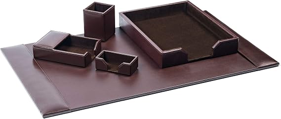 Dacasso Dark Brown Bonded Leather 5-Piece Desk Set, 78.74 x 50.8 x 10.16 cm