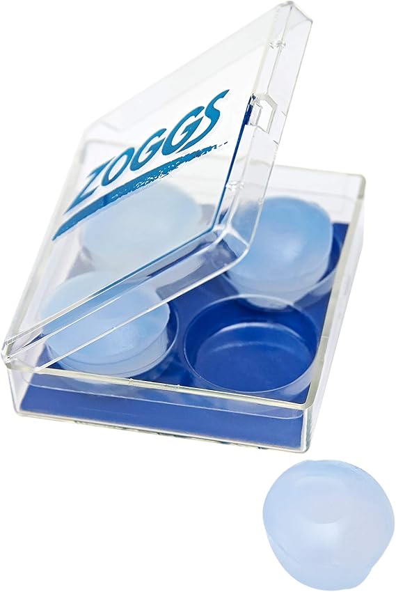 ZOGGS Unisex Adult Silicone Reusable Ear Plugs for Swimming, Snorkeling, Water Sports, Clear, Pack of 4 | Handy Carry Case