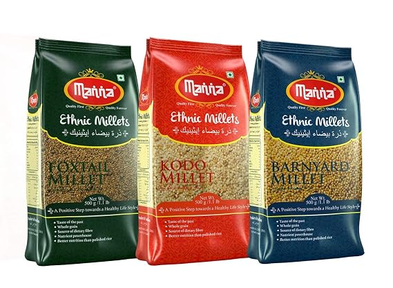 Millets Combo Pack of 3 Foxtail Millet 500g Kodo Millet 500g & Barnyard Millet 500g breakfast meal instant cook healthy diet pure