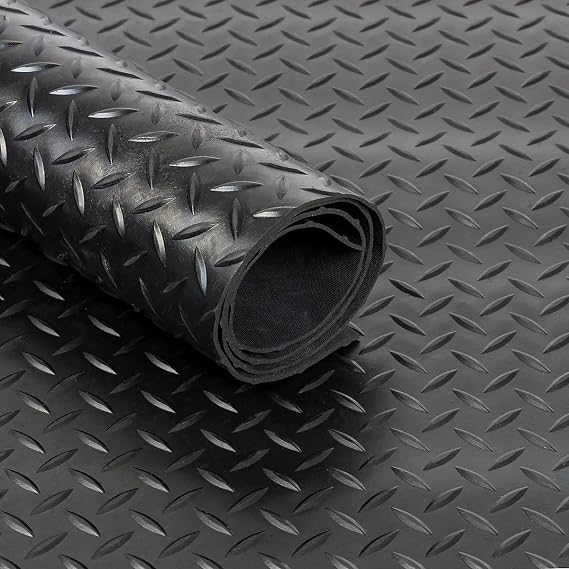 Black Rubber Matting Roll | Thick Heavy Duty Flooring Mat, Indoor & Outdoor, Non-Slip, Waterproof & Easy to Cut | Ideal for Garage, Vans, Gym, Shed Floor | 1.5m Width 3mm (Checker Plate, 4m x 1.5m)