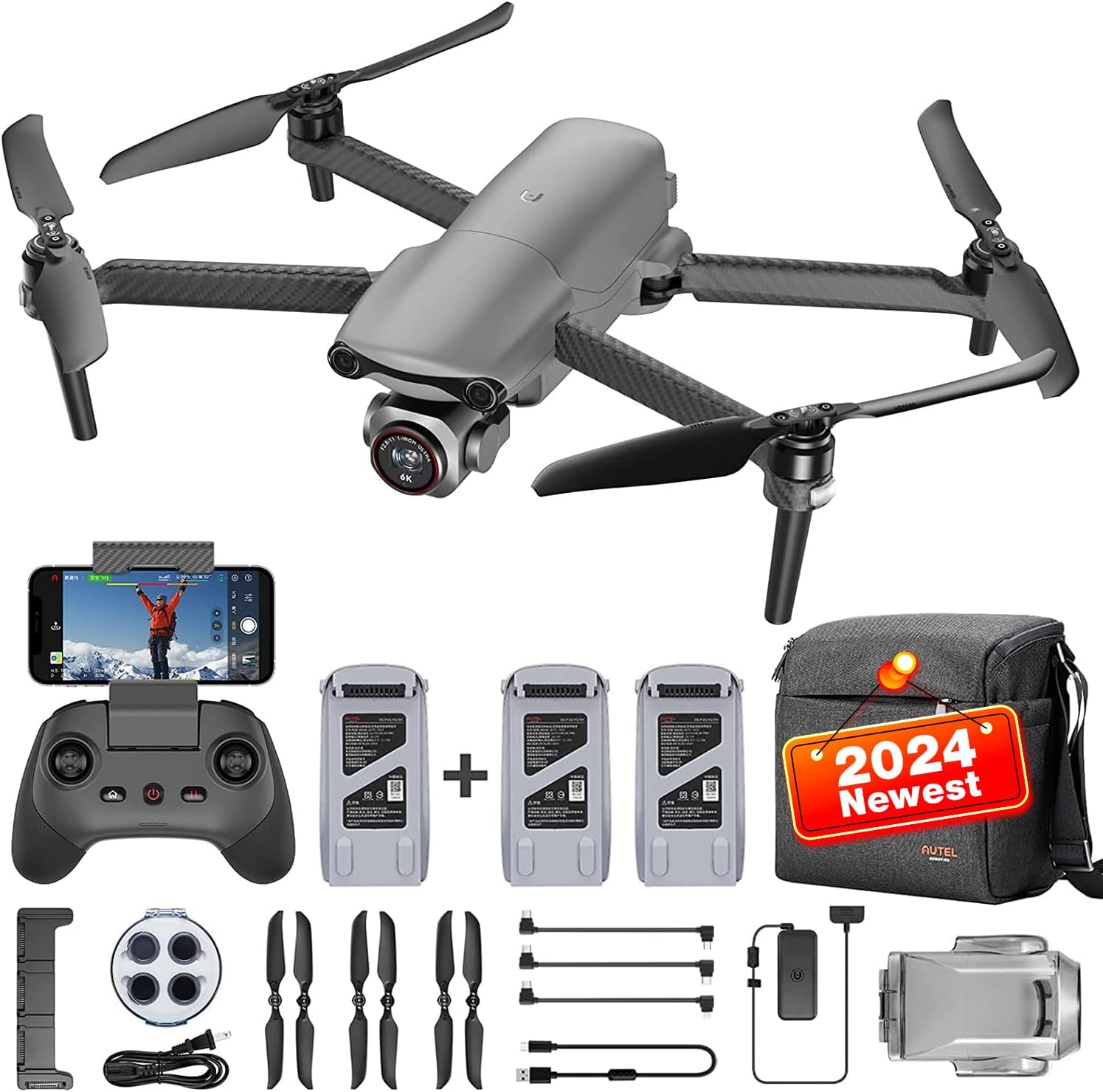 Autel Robotics EVO Lite Plus Premium Bundle, 1-Inch CMOS Drone with 6K HDR Camera, F2.8,F11 Aperture, 12Km 7.4 Miles HD Transmission, No Geo-Fencing 3 Batteries EVO Lite Fly More Combo Grey