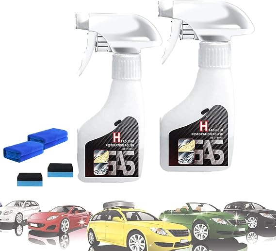 180ml Headlight Restoration Spray,Headlight Cleaner, Headlight Restoration,Automotive Headlamp Refurbisher & Crystallization Coating Agent Kit,Long-Lasting,for All Vehicles (2)