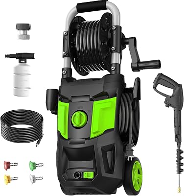 Electric Pressure Washer, 5000PSI Max 3.2 GPM Power Washer with 20FT Hose, 35FT Power Cord, 4 Nozzles, Foam Cannon & Spray Gun, High Pressure Washer for Car, Patio, Fence, Window Green