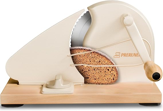 Adjustable Manual Sourdough Bread Slicer with Metal Bread Guide.Crank Bread Slicer for Homemade Sourdough Bread Stainless Steel Blade Sourdough Cutter with Suction Cup.(White)