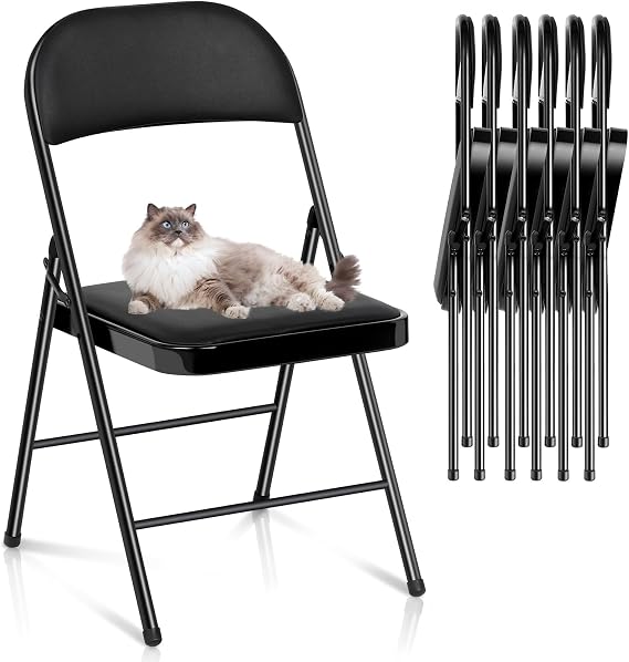 6 Pack Folding Chairs - Padded Folding Chairs with Metal Frame, Black Folding Chair for Office Parties Meeting Outdoor and Indoor Events, Set of 6 (Black, 6 Pack)