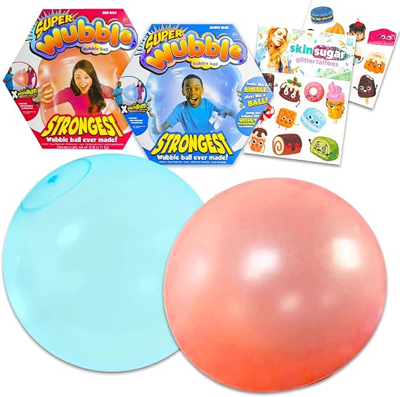 Wubble Bubble Balls Red & Blue Bundle - 2 Super Bubble Tear-Resistant Balls