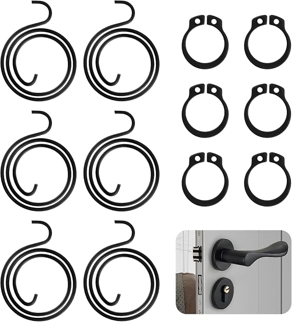 Door Handle Spring Replacement, 6Pcs 2.5mm Thick 2.5 Turns Black Coating | Coil Springs and 6 Pcs 13.8mm Circlips Easy Installation Door Lock Internal Repair Set for Repairing Sagging Door Latch