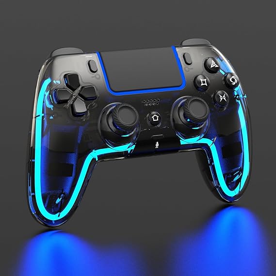 BETMI Wireless Controller for PS5, Pro/Slim/MAC/Steam Deck/PC, Hall Effect Joystick, Dual Vibration/Marco/Turbo, 3.5mm Jack, 6-Axis, Mute Key, LED Gamepad with Speaker (Transparent Black)
