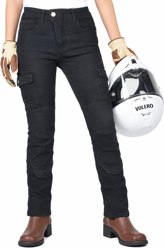 VOLEROWomen's Motorcycle Riding Jeans with Armor Stretch Denim Moto Pants, Protective Riding Pants for Street & Commuting