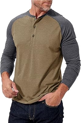 Mens Henley Shirts Casual Crewneck Color Block Long Sleeve T-Shirt Basic Classic Button Lightweight Slim Fit Tees