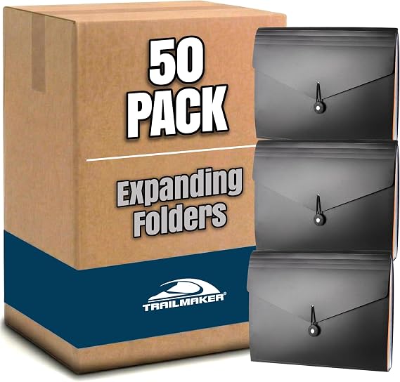 50 Pack Bulk Expanding File Folder, 8 Pocket Accordion File Holder Organizer, A4 Letter Size Paper Document & Receipt Organizer | 50 Accordion Filing Folders for Classroom, Office Supplies