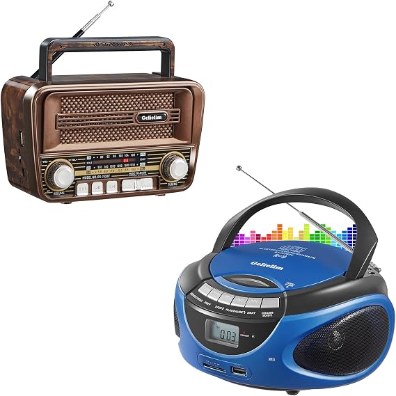 Gelielim Portable Radio AM FM & CD Player Boombox, Vintage Retro Bluetooth 5.3 Speaker, Portable CD Players for Home