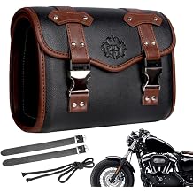 Motorcycle Fork Bag - Leather Saddle Bags for Motorcycles, PU Leather Waterproof Motorcycle Tool Bag Saddle Bag Motorcycle Tool Bag with 2 Straps for All Motorcycles and Bikes, Two Colors