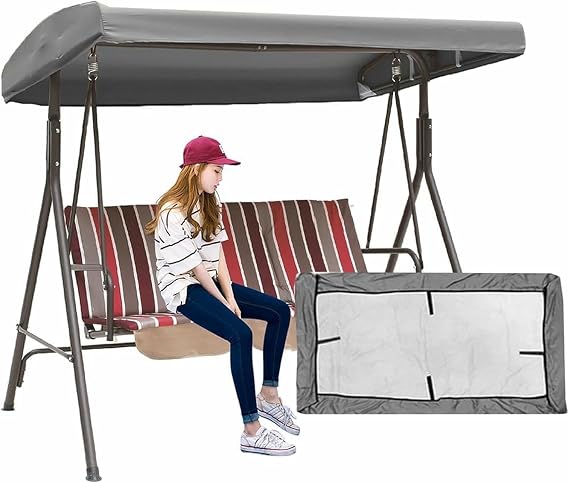 Outdoor Swing Canopy Replacement Cover 3 Seater; Universal Patio Swing Cover,Waterproof Replacement Canopy Top Cover for Garden Swing Chair Patio Hammock (Swing not Included)~/