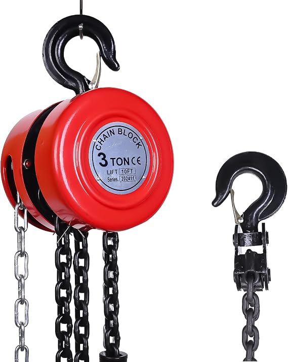 AAIN Hand Chain Hoist, 10 Feet with 2 Heavy-Duty Hooks. Manual Hand Lift Steel Chain Block Hoist for Lifting Goods in Transport and Workshop - 3 Ton (6600 lbs) Capacity