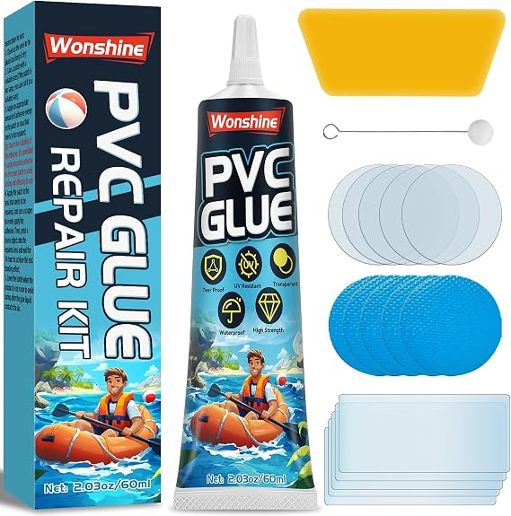 Air Mattress Patch Kit Heavy Duty, Inflatable Patch Repair Kit, Waterproof Vinyl Pool Liner Repair Kit Works on Blow Up PVC & Pu Inflatables, Pools, Underwater Liners, Hot Tub & Tents 60 Ml
