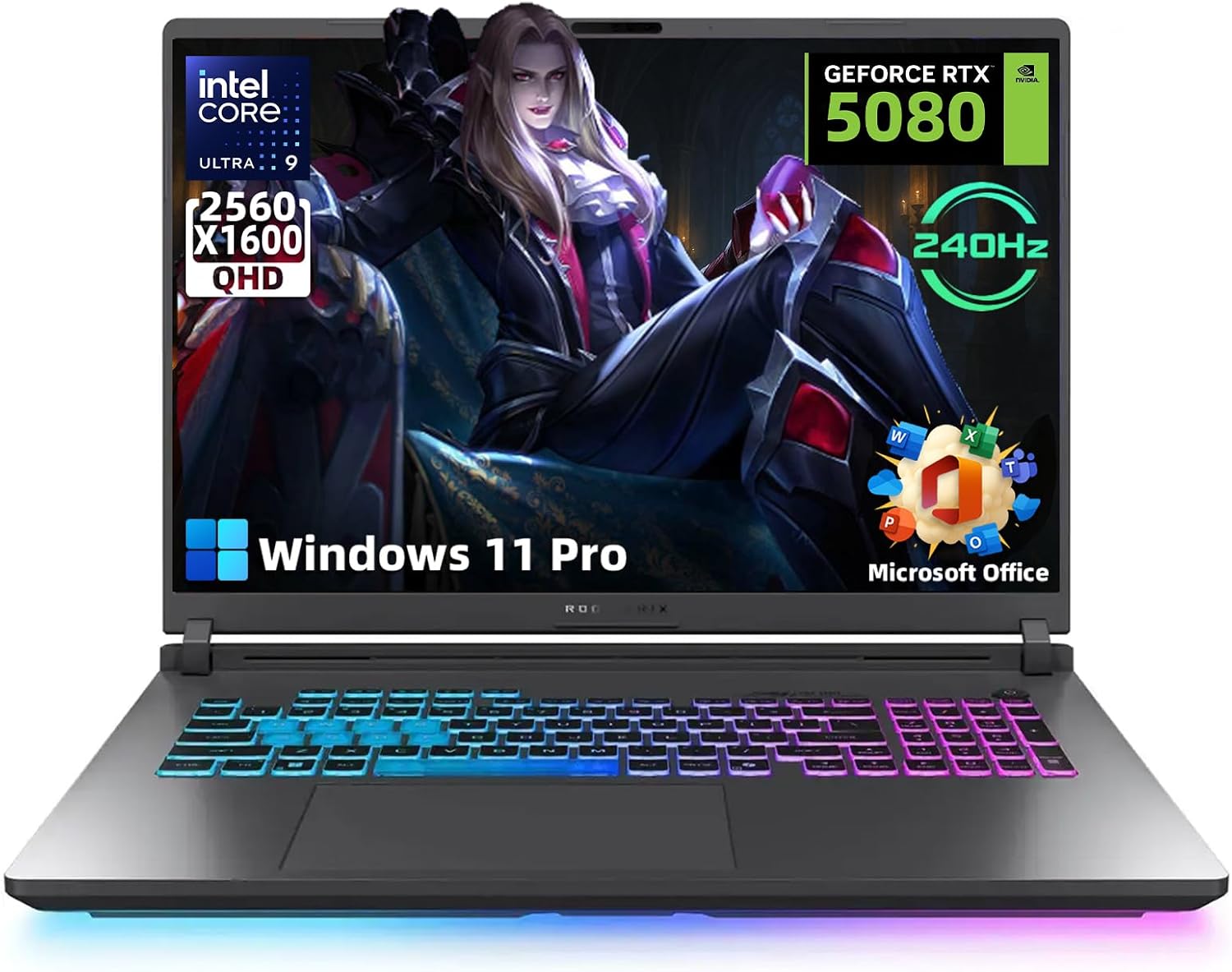 ASUS ROG Strix G18 Gaming Laptop, 18 WQXGA 240Hz Screen, Intel 24-core Ultra 9 275HX, AI-Powered NVIDIA GeForce RTX 5080 16GB GDDR7, 64 GB DDR5, 2 TB SSD, Wi-Fi 7, Windows 11 Pro & MS Office Pro