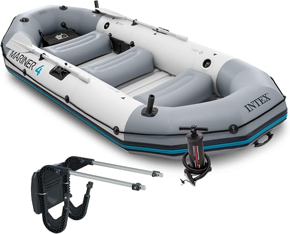 Intex Mariner 4 Inflatable Raft River/Lake Dinghy Boat Set & Motor Mount Kit