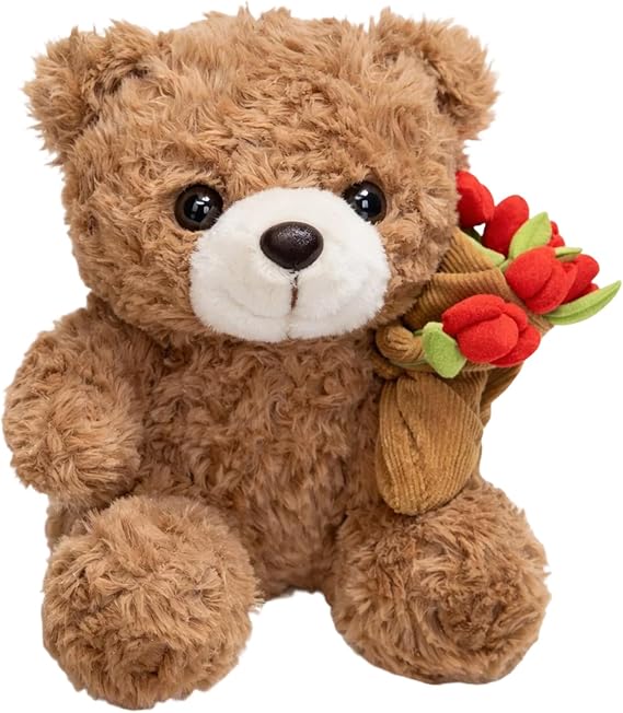 Teddy Bear for Girlfriend, Romantic Rose Teddy Bear, Cute Birthday Gifts for Girlfriend, Valentines Teddy Bears, Medium Teddy Bears for Home Decor, Soft Plush Teddy with Rose
