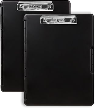 Dexas Slimcase2 Storage Clipboard-2 Pack with Side Opening, Black with Chrome Clip. Organize in Style for Home, School, Work, or Trades. Ideal for Teachers, Nurses, Students, Homeschool.