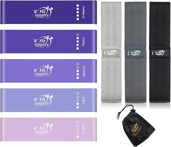 Fit Simplify Resistance Loop Exercise Bands and Fabric Resistance Hip Bands