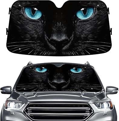 Lovely Black Cat Windshield Sun Shade for Car SUV Truck 55x30 Inches, Sun Shade Windshield, Shades for Front Windows, Protector Blocks UV, Spring Car Decor