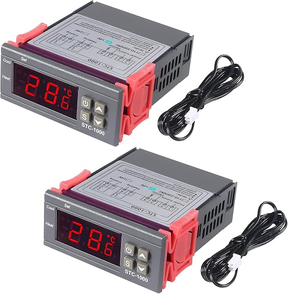 2pcs STC-1000 Digital Temperature Controller DC 12V 10A Digital LED Temperature Controller Thermostat Control Switch 2 Relay Output Cooling Heating and NTC Sensor Probe