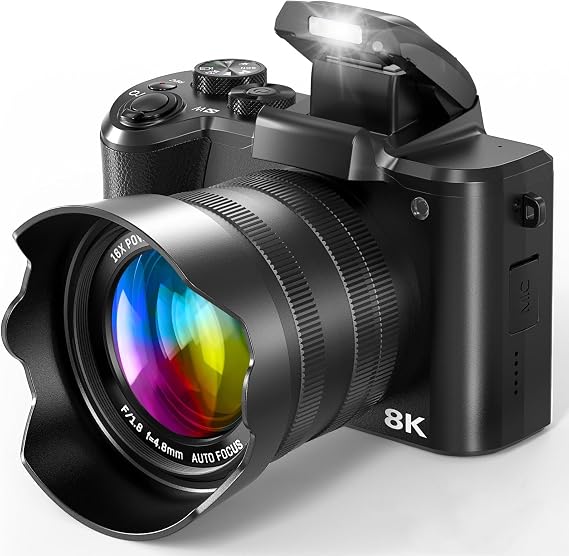 8K Digital Cameras for Photography, 88MP WiFi Vlogging Camera for YouTube Autofocus with 3.2" Touch Screen,Dual Camera,Flash,16X Digital Zoom Travel Cameras Anti Shake with 64GB Card,2 Batteries