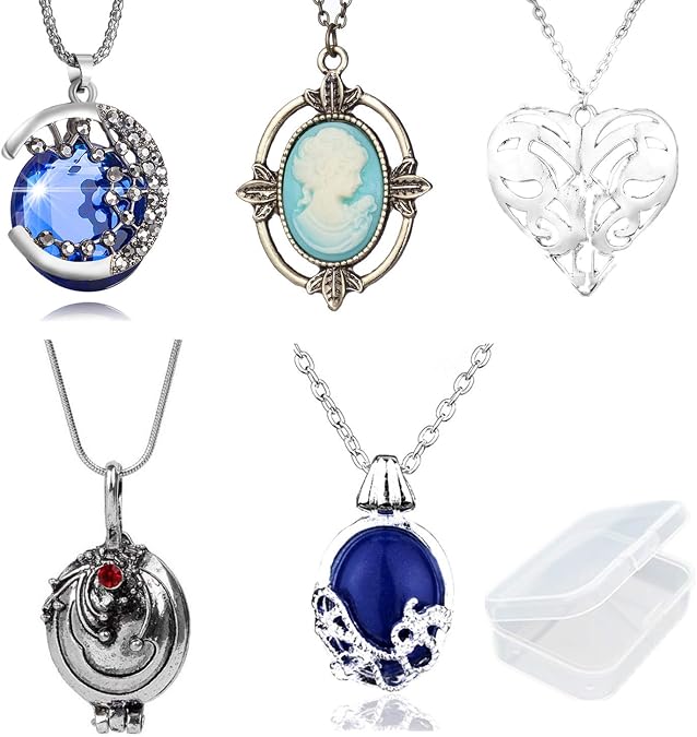 PPX 5 Pcs The Vampire necklaces for Fans - Daywalking Katherine Necklace -Verbena Necklace Chain Can Open Silver Costume Accessory - with Transparent Storage Box