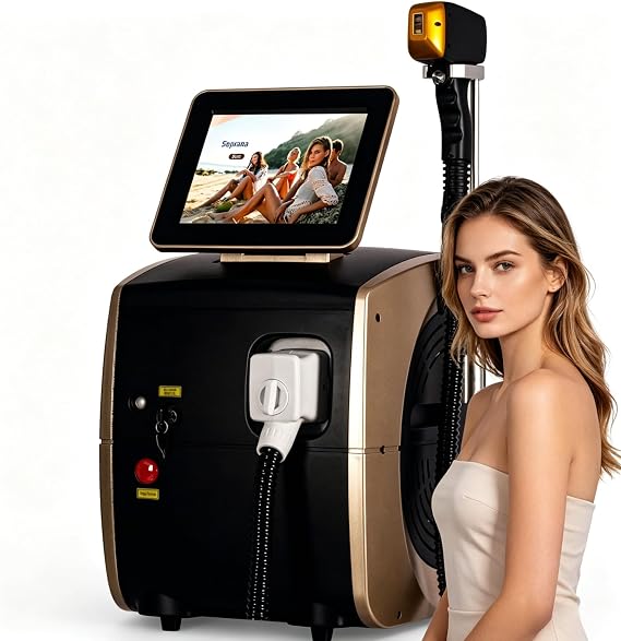 Permanent Diode Laser Hair Removal Machine for Women and Men | Whole Body Hair Reduction Black and Gold Personal and Commercial Use