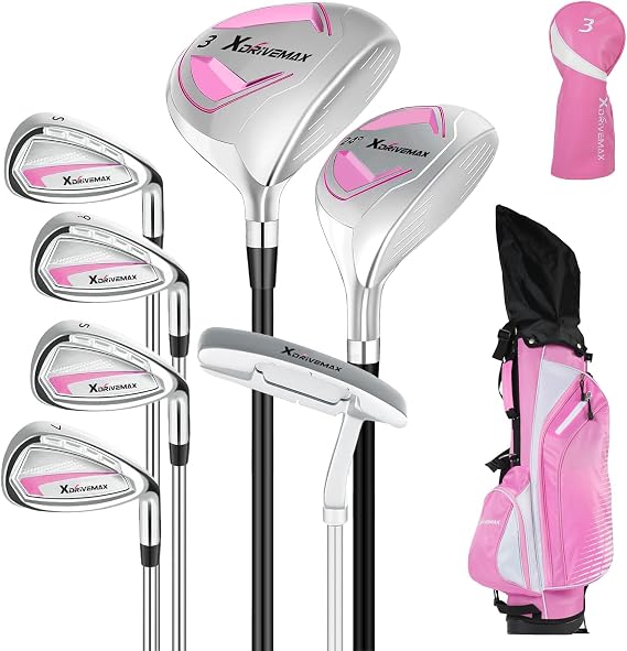 8 Pieces Complete Womens Golf Club Set Ladies Golf Clubs Full Set with Bag, Fairway Wood, Hybrid, Irons, Putter Lightweight, Beginner Friendly, Premium Quality, Distance & Accuracy, Easy to Use