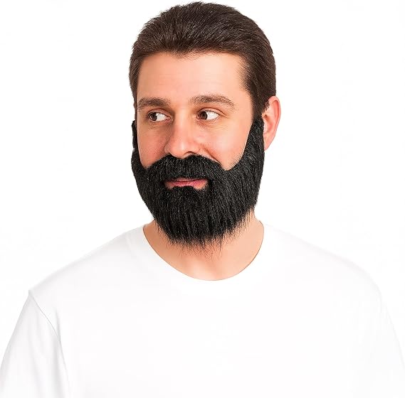 Full Fake Beard & Mustache Set | Fake Facial Hair | Beards & Mustaches Costume Accessories | Adhesive Backing
