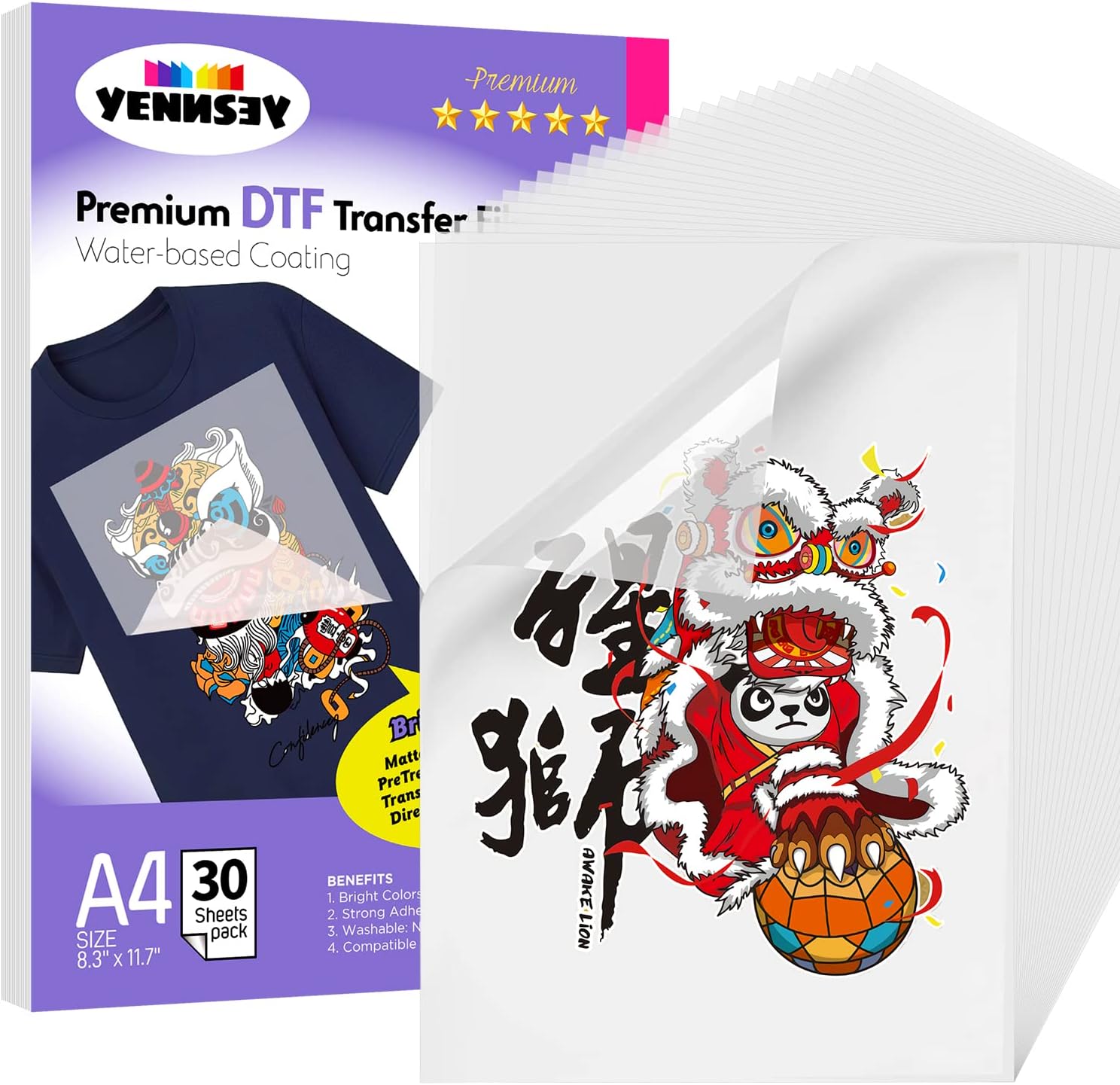 Premium DTF Transfer Film - A48.3 x 11.7 30 Sheets Matte Clear PreTreat Sheets-Transfer Vinyl- PET Heat Transfer Paper for DYI Direct on T-Shirts TextileYENNSEY