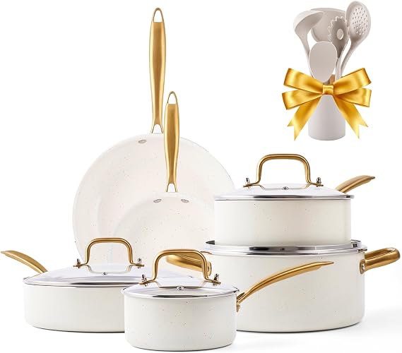 VONIKI Ceramic Cookware Set 16 Pcs Pots and Pans Set Non Stick